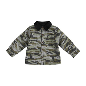 Camo Print Flannel Lined Boys Jacket with Corduroy Collar