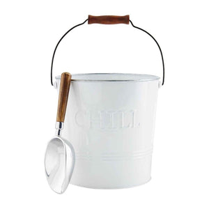 CHILL Enamel Tin Ice Home Bar Drink Handled Bucket and Scoop Set