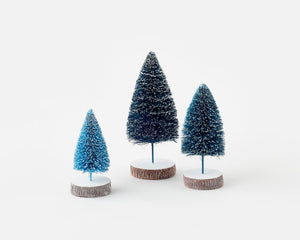 4"- 6.5" Tall Asst Blue Hue Sisal  Bottle Brush Christmas Tree Set of 3