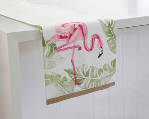 Flamingo Jute Embroidered Tropical Themed Table Runner, 13" by 72" Length
