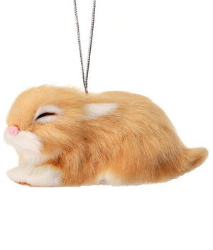 5"  Plush Fur Sleeping Light Brown Bunny Rabbit Christmas Ornament
