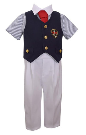 Bonnie Jean Boys Nautical 4-Piece Outfit Shirt Tie Vest Pants