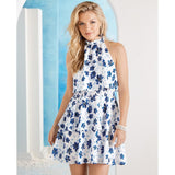 Mud Pie Womens Pacey Sleeveless Flounce Summer Dress Blue Floral Print Blue