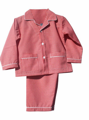 Red and White Gingham Kids Christmas Pajamas Lightweight Fabric