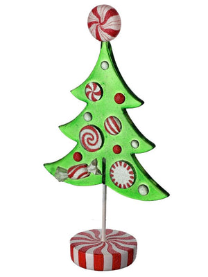 13" Green Hard Candy Peppermint Christmas Village Tree