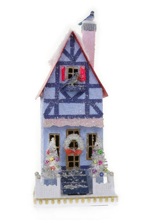 Blue and Red Tall Blue Jay Country Christmas Village Tudor House