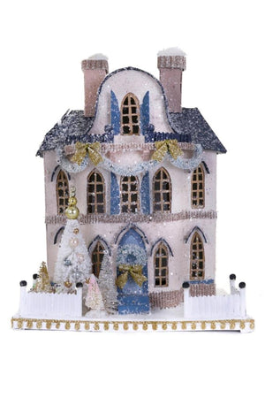 Cody Foster Champagne Manor Pink and Periwinkle Color Christmas Village House