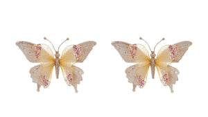 Kurt Adler 9.5" Cream Gold and Pink Lace Butterfly Clip-On Christmas Ornament Set of 2