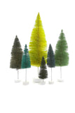 Ombre Hue Christmas Village Bottle Brush Trees Set of 6 Green Colors