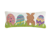 Easter Bunny Rabbit and Eggs Hook Wool Spring Decor Pillow 5" x 12" Size