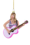 Swiftie with Guitar Pop Star American Music Eras Tour Glass Christmas Ornament