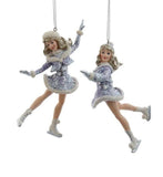 4.75" Periwinkle White Ice Skating Women Christmas Ornament Set of 2