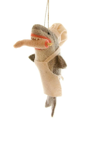 Cody Foster BON APETIT Chef Shark Biting Leg Felt Wool Ornament