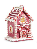 RAZ 9" Tall Pink Gingerbread Christmas House w/ Holly Candy Accents