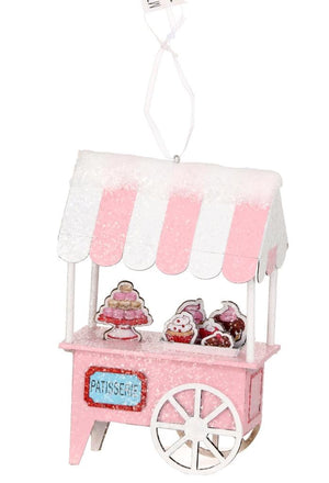 6"  French Patisserie Dessert Paper Cart Pink Christmas Village Ornament