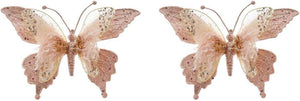 Kurt Adler 9.5" Blush Light Pink Lace Butterfly Christmas Clip-On Ornament