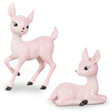 RAZ 8.25"  Pale Pink Retro MCM Style Baby Deer Christmas Figure Set of 2