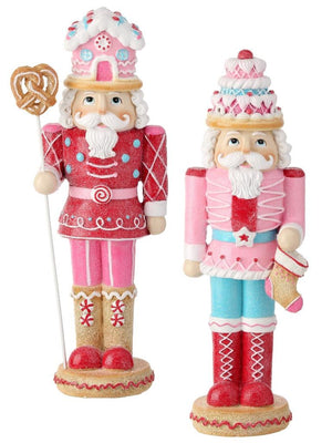 12.5" Red Pink Candy Sweet Nutcracker Toy Soldier Christmas Figure Set of 2