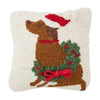 Mud Pie Home Brown Lab Labrador Dog with Wreath Hooked 8" Mini Christmas Pillow