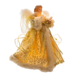 Kurt Adler 10" Ivory and Gold Lighted Angel Christmas Tree Topper Feather Wings