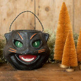 Ragon House Retro Paper Mache Style Primitive Black Cat Head Halloween Candy Bucket