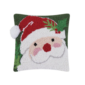 Santa Claus Face with Holly Hook Wool Throw Pillow 10" Square