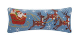 Santa in Sleigh Reindeer on Blue Hook Wool Throw Pillow 8" x 20"