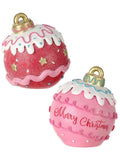 6.5" Pink Red Iced Candy Bauble MERRY CHRISTMAS Village Figure Set of 2