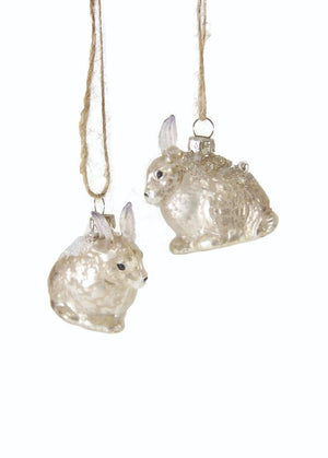 Cody Foster Arctic Hare Murcury Glass Christmas Ornaments White Rabbit Bunny Set of 2