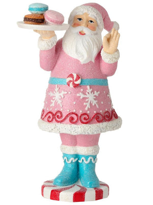 9" Pink Red Aqua Santa w/ Cookies Sweet Candy Christmas Village Figure