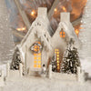 Bethany Lowe White Snowy Christmas Village 10.5" Putz House with Snowman and Bottle Brush Trees