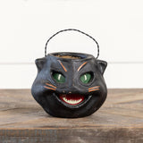 Ragon House Retro Paper Mache Style Primitive Black Cat Head Halloween Candy Bucket