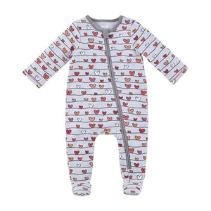 Mud Pie Kids Valentine's Day Gray 1 Pc Sleeper Set w Doodle Hearts