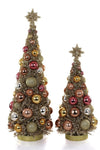 Cody Foster MCM Gold Glitter with Pink Balls Retro Bottle Brush Tree Set of 2