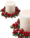 6" Pearl Berry and Jewel Pillar and Votive Holder Candle Ring Set of 2