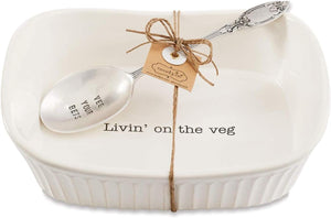 Mud Pie Home LIVIN' ON THE VEG Circa Collection White Divided Vegetable Serving Bowl