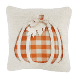 Mud Pie Home Recessed Buffalo Check Pumpkin 16" Sq Wool Autumn Hook Pillow