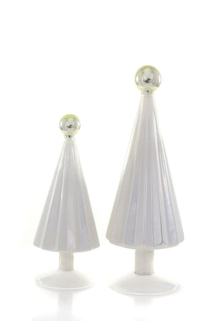 Cody Foster 6"-8" Tall White Pleated Glass Christmas Tree with Gold Top Set of 2