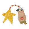 Mud Pie Home Wood Deer and Star Beaded Double Hanging Christmas Ornament