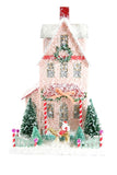 Cody Foster 14.5" Tall Snowy Pink with Santa Figure Christmas Mantel House