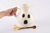 Mud Pie Home Halloween Ghost Drink Pitcher 96 Oz Size with Wooden Spoon Set