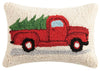 Retro Red  Pickup Truck with Christmas Tree 8" x 12" Hooked Wool Pillow