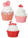 4.5" Valentine Day Cupcake Figure Set of 3 with Candy Heart Accents