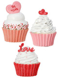 4.5" Valentine Day Cupcake Figure Set of 3 with Candy Heart Accents