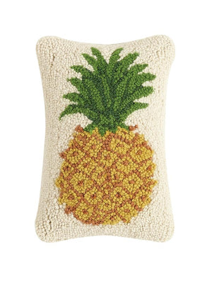 Summer Welcome Pineapple Hooked Wool Decorative Throw Pillow 8" x 12"