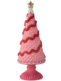 12.5" Pink Red Iced Sweet Candy Christmas Village Tree Figure on Pedestal