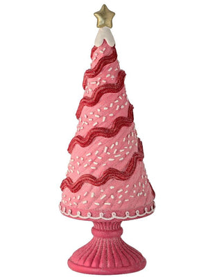 12.5" Pink Red Iced Sweet Candy Christmas Village Tree Figure on Pedestal