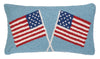 American USA Double Waving American Flag Hooked Wool PIllow 22" x 8"