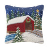 Covered Bridge Winter Scene Hook Wool Christmas Throw Pillow 16" Sq