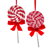 Kurt Adler 6" Peppermint Stripe Swirl Faux Candy Lollipop Christmas Ornament Set of 2